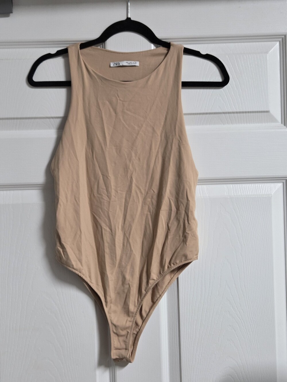 Zara NWOT Beige High-Cut Sleeveless Bodysuit Size L